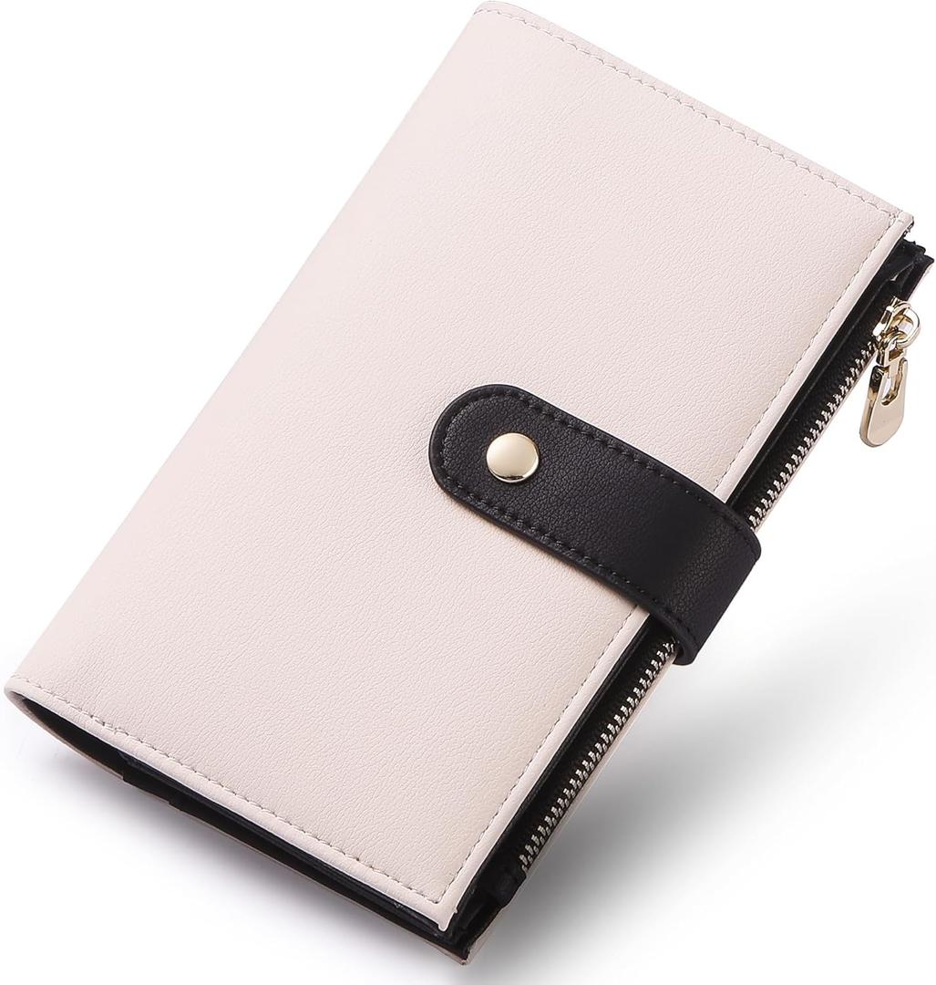 yiijay Wallet Women RFID Blocking Multi Cards Wallet Credit Card Holder for Women Large Capacity Lady Leather Trifold Travel Wallet with Pen Holder
