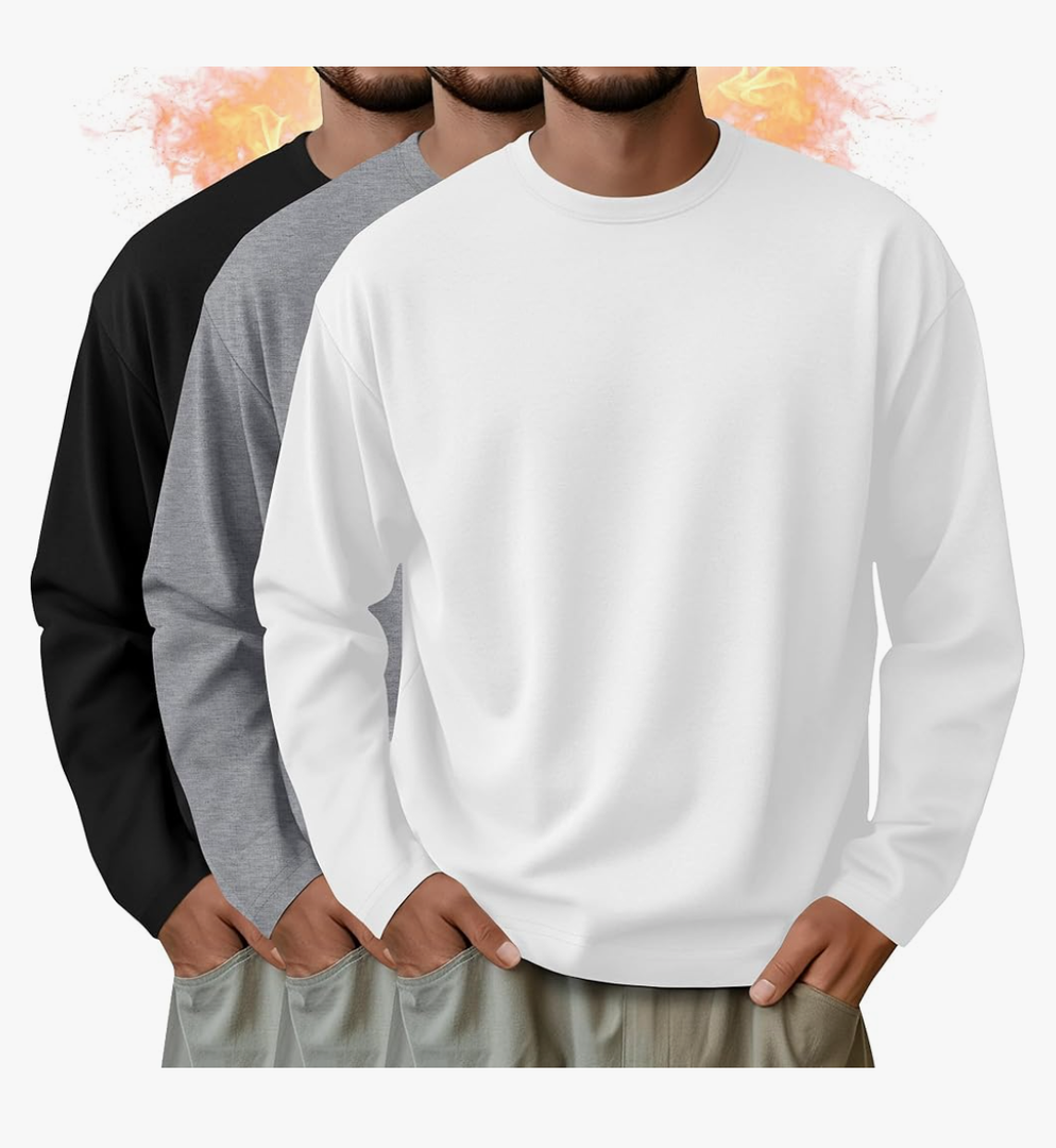 3 Pack Men's Long Sleeve Shirts Crew Neck Thermal T-Shirt Thick Pullover Basic Tops Casual Comfortable Sweatshirt, XL