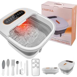 UNIFULL Collapsible Foot Spa Bath with Heat, Touch Screen, Remote Control, Massage Rollers, Timer, Bubble, Foot Pedicure Kit, Temperature Control Pedicure Foot Spa, Foot Bath