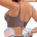 Womens Deep V Bras Wireless Comfortable Bra Supportive No Underwire Bras Tshirt Push Up Bralettes Plunge Seamless Bra (Beige, XXXL)