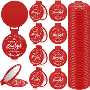 36 Pcs 2.76 Inch Inspirational Compact Mirror Bulk Women Small Gifts Graduation Party Favors Purse Mirror Pocket Mini Stuffer Items for Adult Coworker Cheerleader Employee (Red)