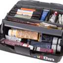 ArtBin 6891AG 1-Tray Art Supply Box, Portable Art & Craft Organizer with Lift-Up Tray, [1] Plastic Storage Case, Gray/Black