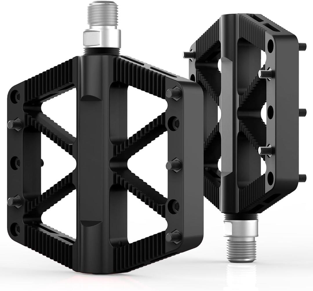 Bike Pedals, Mountain MTB BMX Pedals, 9/16" Bicycle Pedals, Lightweight Non-Slip Nylon Composite, Durable DU-Bearing & Bearing Platform Pedals (Black)