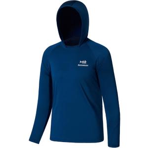 Bassdash Youth UPF50+ Performance T Shirt with Hood Long Sleeve Fishing Hiking Sun Shirt FS03Y (Blue, S)