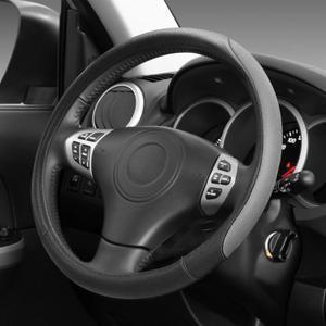 Elantrip Leather Steering Wheel Cover 14 1/2 Inch to 15 Inch Universal Fits Most Cars, Trucks, SVUs, Durable and Non-Slip, Automotive Interior Accessories, Black and Grey (Gray)
