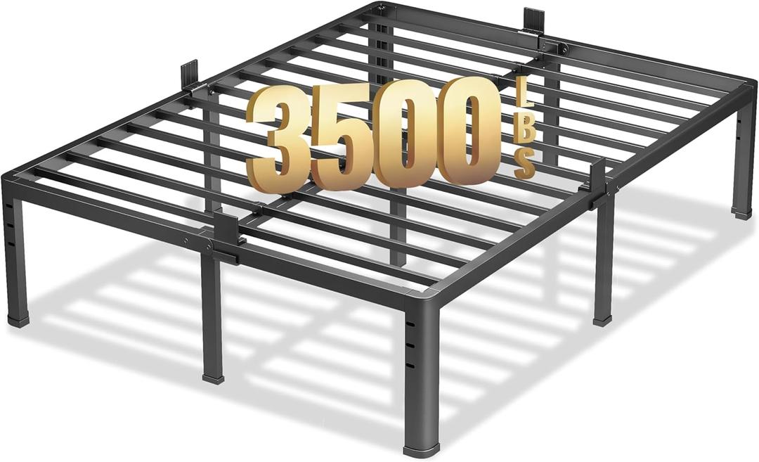 NKZ 20 Inch Metal Platform Bed Frame, Queen Size Bed Frame with Round Corner Legs, 3,500 lbs Heavy Duty Steel Slats Support, No Box Spring Needed, Easy Assembly, Noise Free