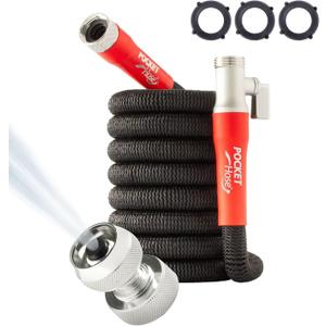 Pocket Hose 25 FT Silver Bullet 2.0 Expandable Garden Hose w/Turbo Shot Nozzle, AS SEEN ON TV, Lead-Free, Solid Aluminum Connectors, Easy On/Off Valve, Kink-Free, Leak-Proof