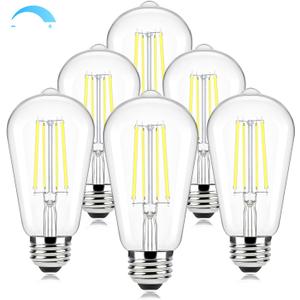 Brightever Vintage LED Edison Bulbs 60 Watt Equivalent, Dimmable 5000K Daylight White Light Bulbs, 7W, 850LM E26 LED Bulb, 90+CRI, ST58 Clear Glass Antique Decor Filament Lightbulbs for Room, 6-Pack
