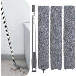 Retractable Gap Dust Cleaner with Extension Pole, Cleaning Tools with 3 Microfiber Dusting Cloths, Extendable Long Handle Duster for Cleaning Under Refrigerator Furniture Appliance (Gray)