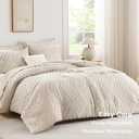 Andency Oversized Queen Comforter Set, Beige Boho Cream Soft Warm Neutral Bedding Comforter Sets, 3 Pieces Aesthetic Chevron Farmhouse Cute Bohemian Textured Bed Set