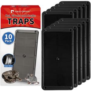 LULUCATCH Mouse Traps 10 Pack, Larger Heavier Glue Traps for Mice, Rat & Snakes, Non-Toxic Sticky Mouse Traps Indoor for Home & Kitchen, Easy to Set