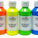 milo Fluorescent Acrylic Paint Set of 6 Colors | 4 oz Bottles | Student Neon Colors Acrylics Painting Pack | Made in the USA | Non-Toxic Art & Craft Paints for Artists, Kids, & Hobby Painters