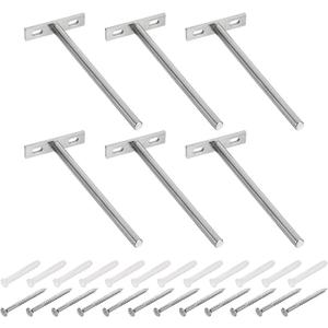 uxcell 6Pcs Floating Shelf Bracket - 6 Inch Wall Mounting Blind Shelf Support - Hidden Bracket for Floating Wood Shelves, Silver (6 Inch, Silver)