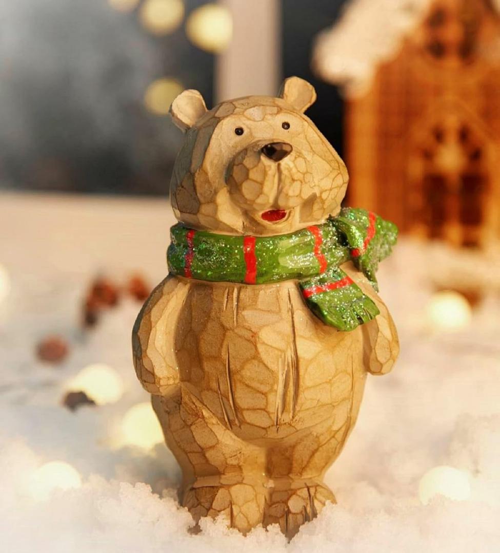 Wooden Bear Christmas Decorations for Home, Resin Bear Figurines Decor Perfect for for Xmas, Holiday, Winter Wonderland Party Decoration Ornament Supplies (6.5" H)