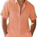 Mens Linen Shirts Gradient Short Sleeve Casual Shirts Button Down Shirt Beach Summer Wedding Vacation Shirt for Men (XX-Large, A1 Pure Orange)