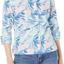 Foxcroft Women's Lucie 3/4 Sleeve Tropical Paint Strokes Shirt (6, Navy Multi)
