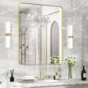 40" × 30" Gold Bathroom Mirror, Rectangular Bathroom Vanity Mirror for Wall with Rounded Corners & Aluminum Alloy Frame, Tempered-Glass, Modern, Farmhouse, Horizontal/Vertical, Entryway, Bedroom