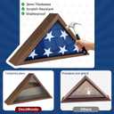 Wooden Flag Display Case for 3'x5' Folded American Flag (Not for Burial), Military Veteran Shadow Box With HD Tempered Glass, Wall Mounted Triangle Frame, Rust Brown