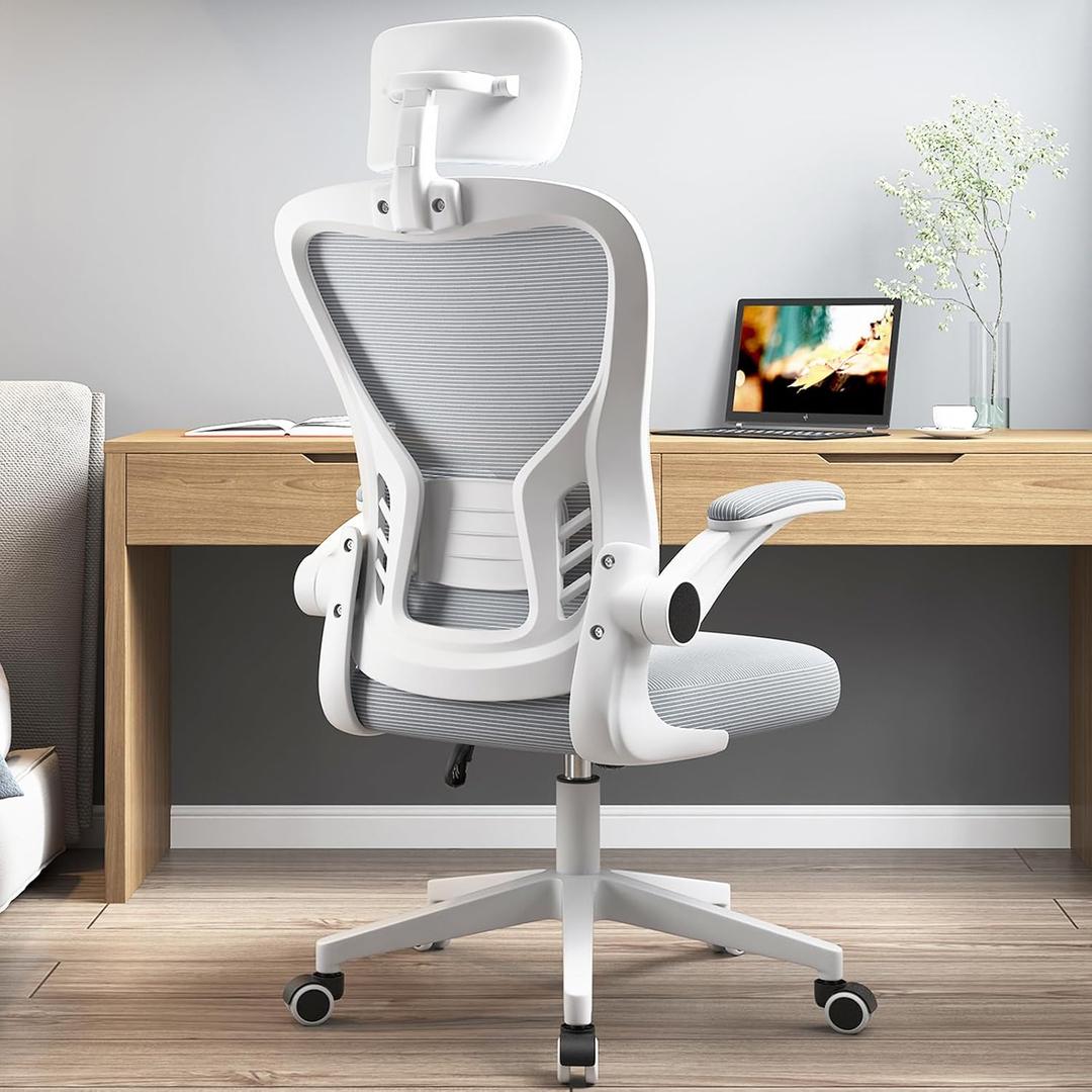 Ergonomic Office Chair, Headrest Desk ChairHome Office Swivel Task Chair with Adjustable Height, Lumbar Support and Backrest 90-120 Adjustable Computer Executive Desk ChairGrey