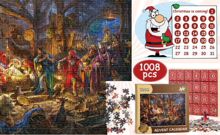 1008-Piece Jigsaw Puzzle Advent Calendar Featuring A Nativity Scene