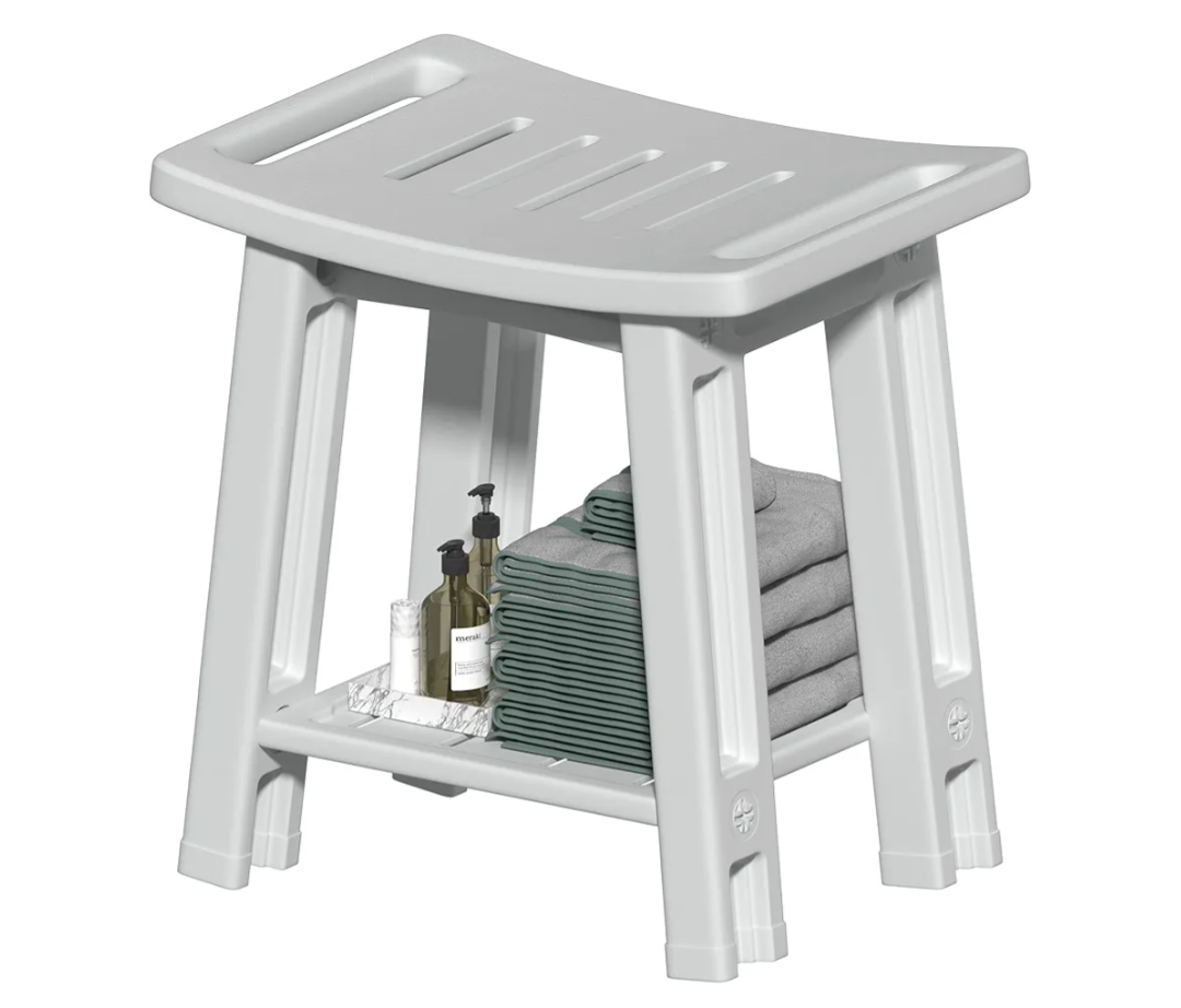 Shower Chair for Inside Shower, 400 lbs Shower Stool with Anti-Slip Foot Covers, HDPE Shower Seat for Bathroom, Bench Bath Chair for Adults, Elderly and Disabled, Light Gray