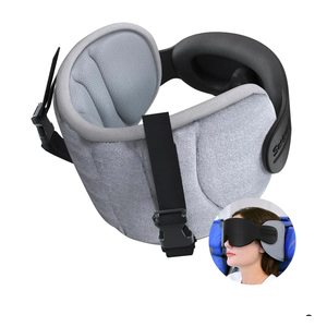 Travel Pillow for Airplanes, Airplane Pillow for Long Flight, Neck Pillow with Eye Mask for Sleeping, Portable Travel Pillow for Car Road Trip Headrest, Stop Bobblehead, Grey