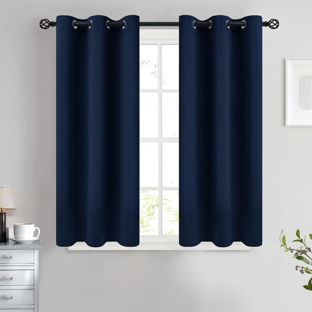 COSVIYA Grommet Blackout Room Darkening Navy Blue Curtains 45 inch Length 2 Panels,Thick Polyester Light Blocking Insulated Thermal Window Curtain Drapes for Bedroom/Living Room, 38"W x 45"L (Pack of 2), Navy Blue