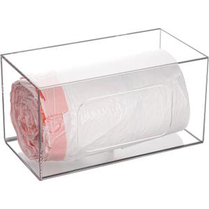 SEANADO Trash Bag Dispenser Roll Holder, Wall Mount Acrylic Kitchen Organizer Storage Box Holder for Garbage Bag Grocery Bag Plastic Shopping Bag Roll Container (10.4 x 5.5 x 5.5 inches)
