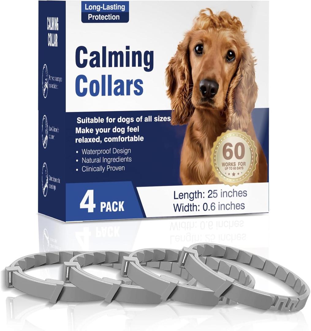 Calming Collar for Dogs 4 Packs Dog Calming Pheromone Pheromones Collars Calm Lasts 60 Days Anxiety Relief Stress Separation Behavior Relieve for Dogs 25 In Adjustable Fit All Small Medium Large Dog