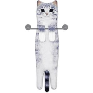 Hand Towels for Bathroom Kitchen,Cute Cat Quick-Dry Hanging Hand Towels Decorative for Bathroom Face Towels,Funny Gifts for Cat Lovers (Grey) (Gray)