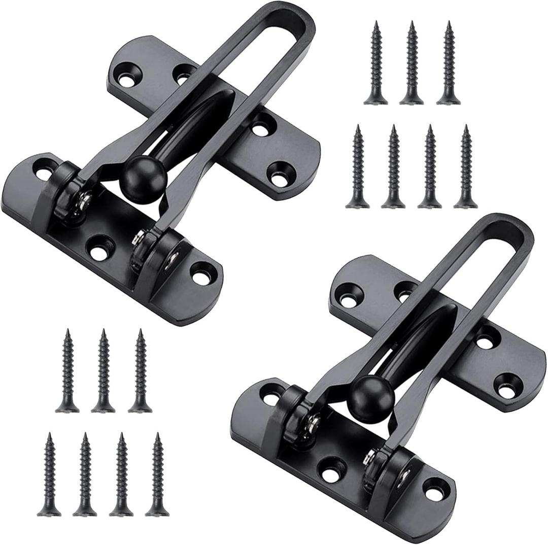 2 Pack Swing Bar Lock Swing Bar Door Lock Front Door Locks for Kids Home Security Door Guard Door Reinforcement Lock Latch for Swing-in Doors, Hotel Door Latches, Black