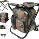 Folding Camping Chair Stool Backpack with Cooler Insulated Picnic Bag, Portable Hunting Fishing Multifunction Chair for Outdoors Hiking Hunting Travel (Camouflage)