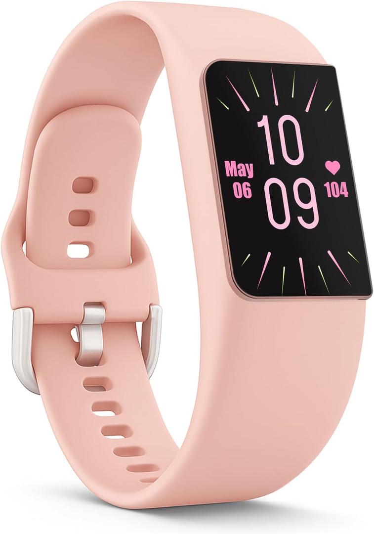 FITVII Mini Fitness Trackers, 1.01" AMOLED Slim Smart Watch with 24/7 Heart Rate, Blood Pressure/Oxygen Monitor, Sleep & Stress Tracking Fitness Watch, IP68 Waterproof Sport Watch for Women Men Teens (Peach Pink)