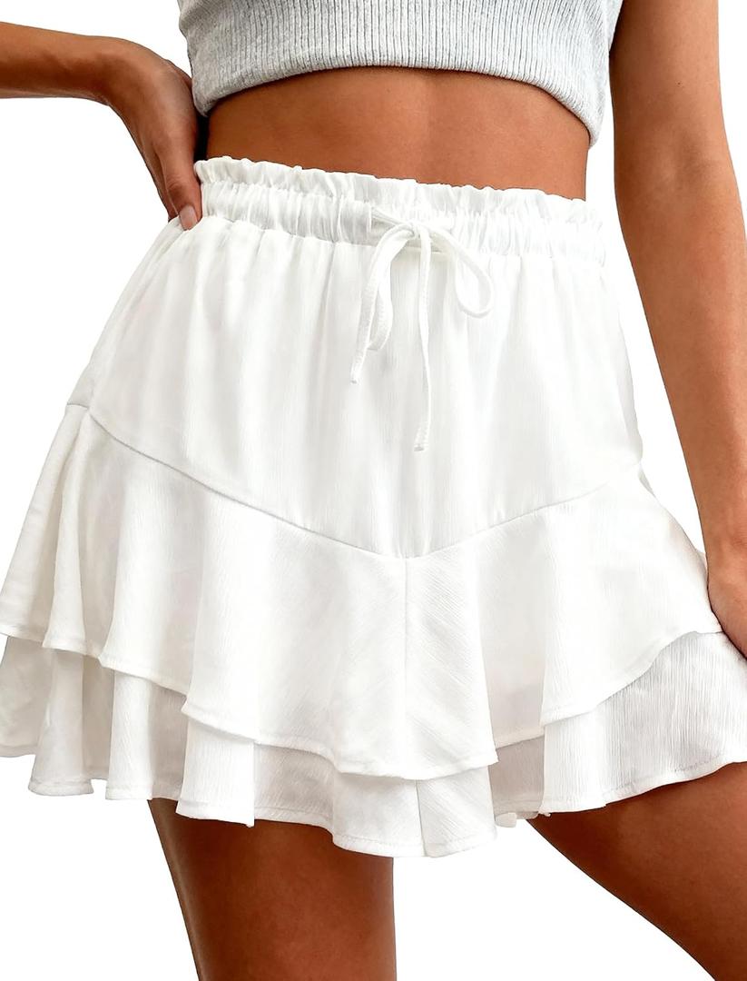 Women's Flowy Ruffle Skorts Shorts High Waisted Boho Cute Mini Skirts Casual Dressy Summer Beach Golf Shorts Vacation (M)