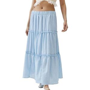 Women Summer Coquette Long Skirts Cute Pleated A Line Flowy Tiered Cottagecore Preppy Aesthetic Maxi Vacation Skirt