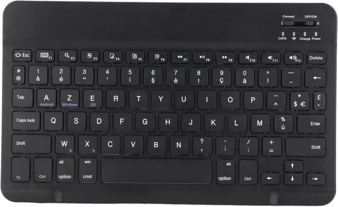 Dilwe Wireless French Keyboard, French European AZERTY Wireless Bluetooth Keyboard, 10inch Slim Portable Wireless Tablet Keyboard, Brushed Metal Texture for Phone Computer (Black) (Black)