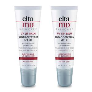 EltaMD UV Lip Balm Sunscreen, Moisturizes and Protects Dry Cracked Lips, Water Resistant up to 80 Minutes, Transparent Zinc Oxide Sunscreen (0.28 Ounce (Pack of 2))