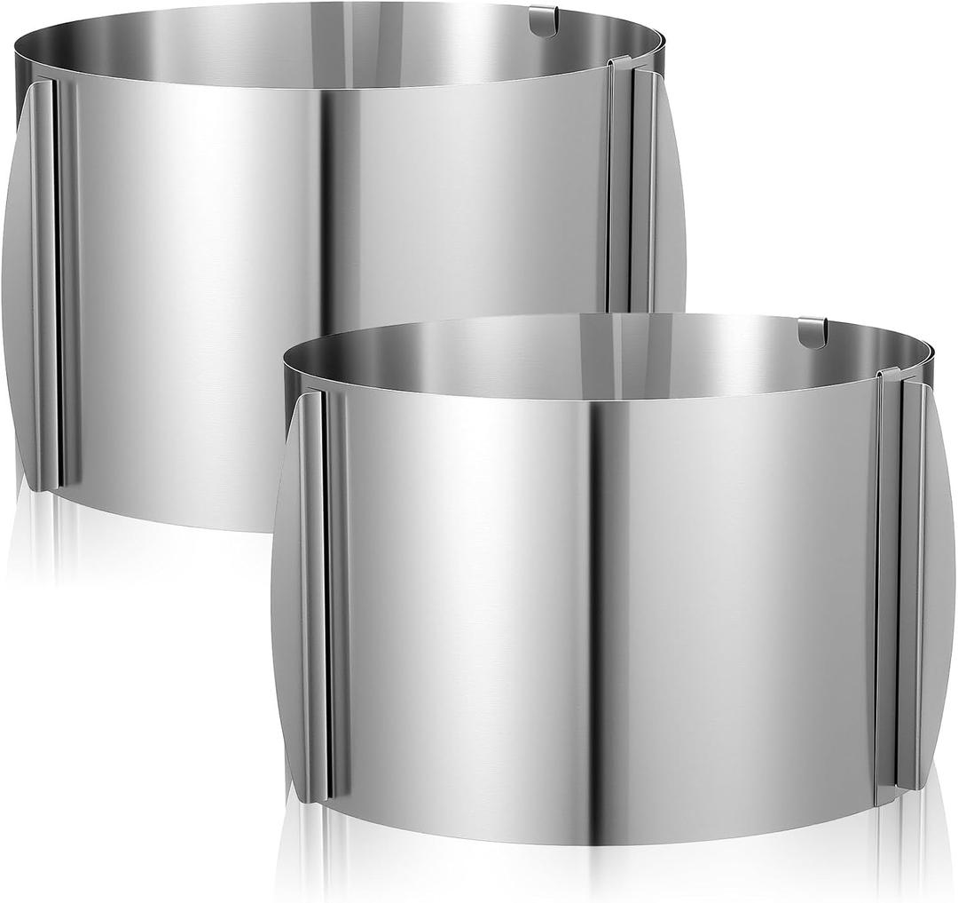 2 Pcs 6 to 12'' Adjustable Cake Ring,15 cm High Stainless Steel Round Cake Rings Mold, Cake Baking Supplies Rings with Scaling for Mousse Baking Dessert Making