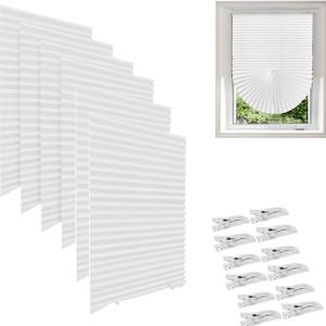 Garayma 6PCS Temporary Light Filtering Paper Shades for Windows,Pleated Window Shades Fabric Shade Self Adhesive Paper Blinds No Drill Easy to Cut and Install for Home Office Bedroom 36” x 72”White
