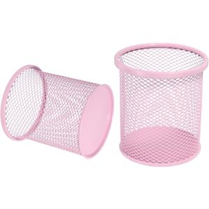 uxcell 2Pcs Mesh Pencil Holder, Metal Pen Cup Desk Organizer Makeup Brush Cup Holder for Home, Office, Classroom(Pink)