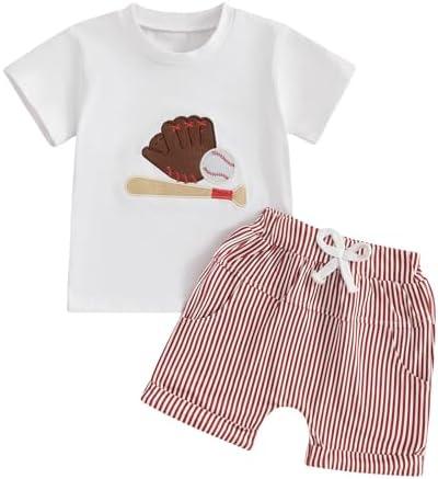 Giraropa Baby Boy Clothes Baseball Pattern Short Sleeve Infant Boy Outfits Striped Shorts Toddler Boy Summer Clothes 2pcs 6-12M