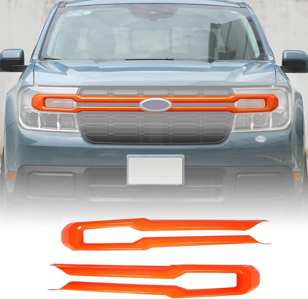 Aunginsy Front Bumper Grille Strip Frame Compatible with Ford Maverick 2022-2024 Front Headlight Upper Grille Front Grille Accent Trim Covers Front Grille Bumper Grill Inserts Grille Guard Accessories (Orange)