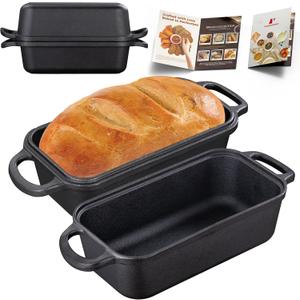 Vanderlume Cast Iron Loaf Pan with Lid 9x5 Inch, 2-in-1 Loaf Pans for Baking Bread, Even Heat Distribution for Sourdough, Homemade Bread