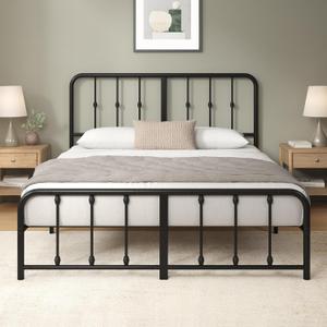 Zinus Leonardo Metal Platform Bed Frame, Victorian Spindle Style Headboard and Footboard, Heavy Duty Bed Base, Ample Underbed Space, Queen (Black)