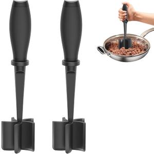 2Pack Meat Chopper, Heat Resistant Meat Masher for Hamburger Meat, Ground Beef Smasher, Nylon Hamburger Chopper Utensil, Meat Ground, Non Stick Mix Chopper Mix and Chop, Meat Masher Tool Gift (Black)