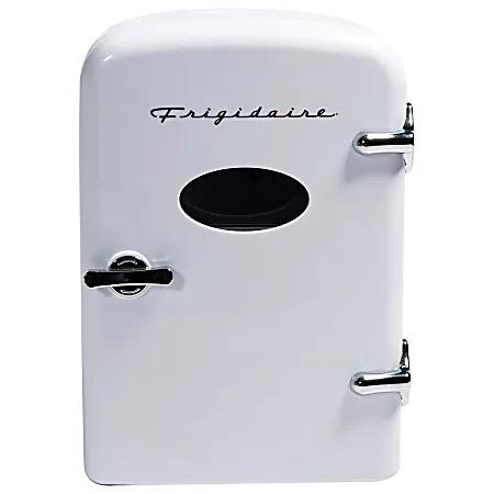 Frigidaire Retro Mini Personal Fridge Cooler, Holds up to 9 Cans, Portable for Car, Office, Bedroom, Dorm Room, or Cabin, Includes 110V AC and 12V DC cords - White Silver (Special Edition Color)