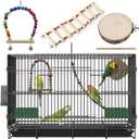 20-inch Bird Cage,Foldable Medium Small Parrot Parakeet Bird Cages for Parrots Canaries Cockatiels Lovebirds Finches Budgies Conures Pet Metal Birdcage with Slide-Out Tray and 4 Pcs Bird Toys