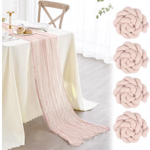 Nialnant 4 Pack Light Pink Gauze Table Runners,10Ft Cheesecloth Table Runner for Wedding Bridal Shower,Holiday Birthday Party,Easter Table Decoration