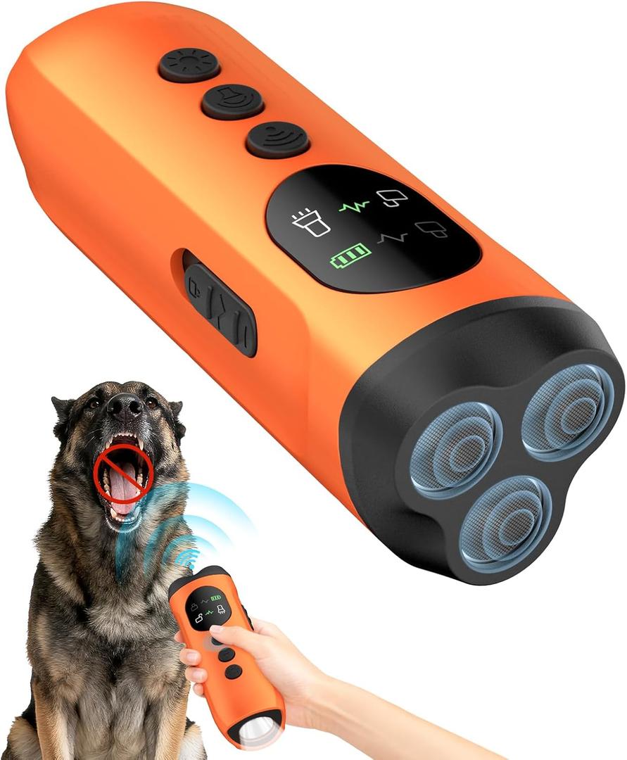 ATESON 3X Ultrasonic Dog Bark Deterrent, Long Range Anti Barking Device for Small Dog, Rechargeable Behavior Training Tool with Flashlight, Safe Humane for Indoor Outdoor Use
