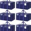 6 Pack Extra Heavy Duty Large Moving Bags with Strong Zipper & Comfortable Handles, Sturdy & Durable Clothes Storage Bags Totes Bins, Blue Packing Moving Boxes for College Supplies, Dark Blue